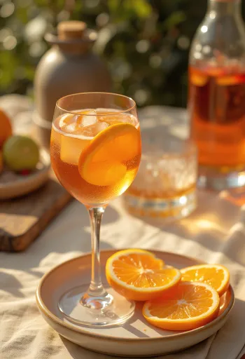 Koktail Pomarančový Aperol podávaný s plátkom pomaranča a ľadom
