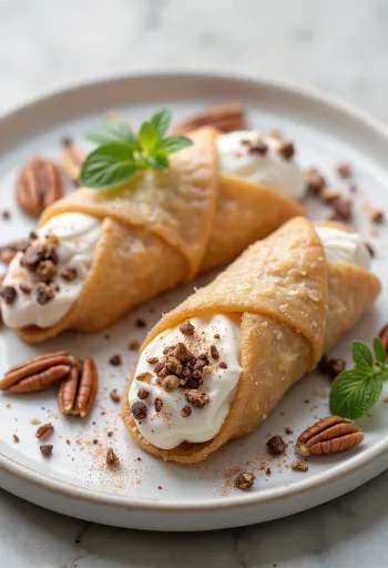 Pekanové cannoli s čili naservírované na podnose