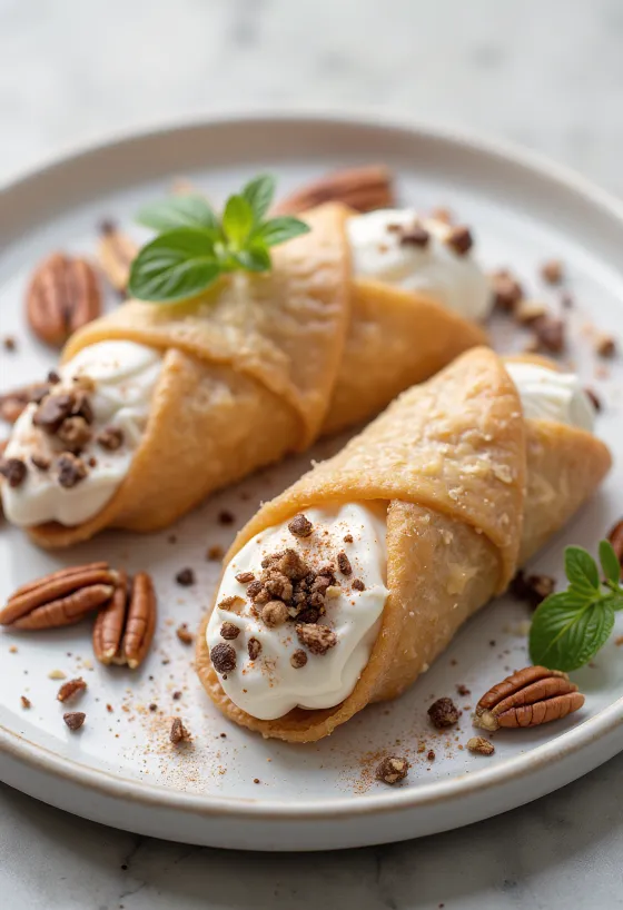 Pekanové cannoli s čili naservírované na podnose