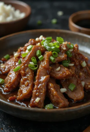 Shogayaki s cesnakom, podávané so sójovou omáčkou a čerstvým koriandrom