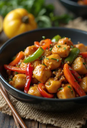 Frango xadrez light, podávané s čerstvou petržlenovou vňaťou