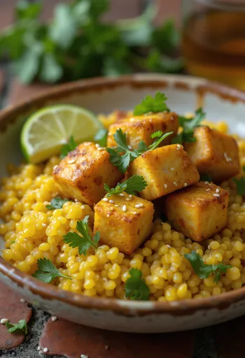 Limetkové pečené tofu s kari quinoou
