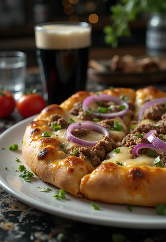 Servírovaná írska hovädzia pizza