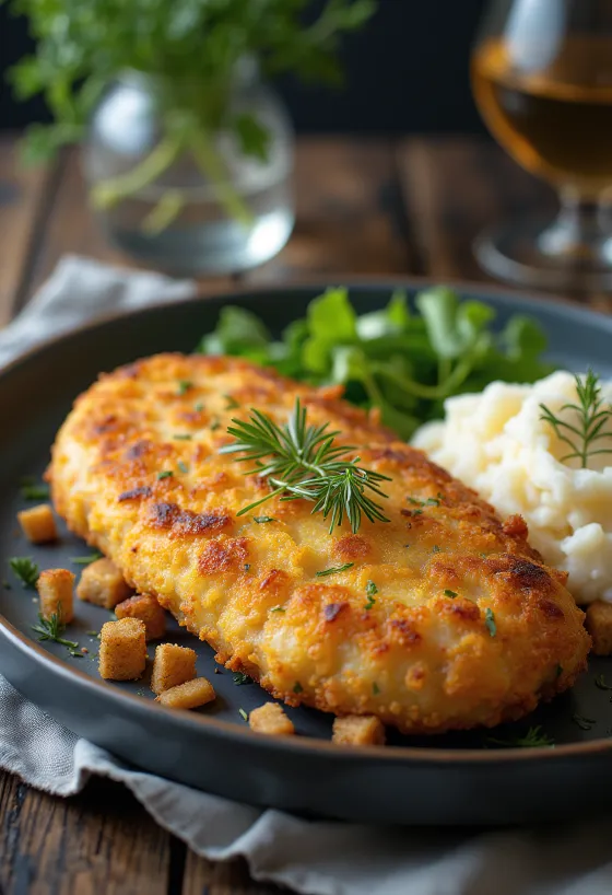 Pozharsky cutlet, ruská kuracia placka s maslom a strúhankou, podávaná so zemiakovou kašou
