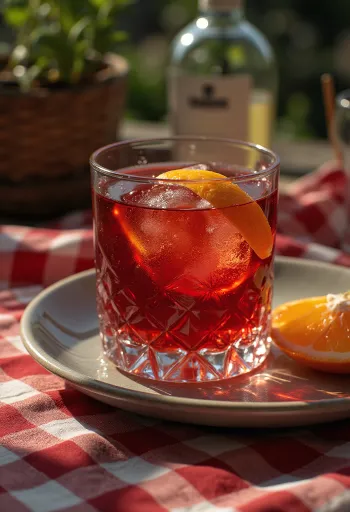 Koktail Negroni ozdobený plátkom pomaranča
