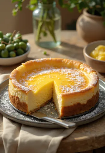 Nemecká tvarohová torta s jemnou plnkou a posypaná práškovým cukrom