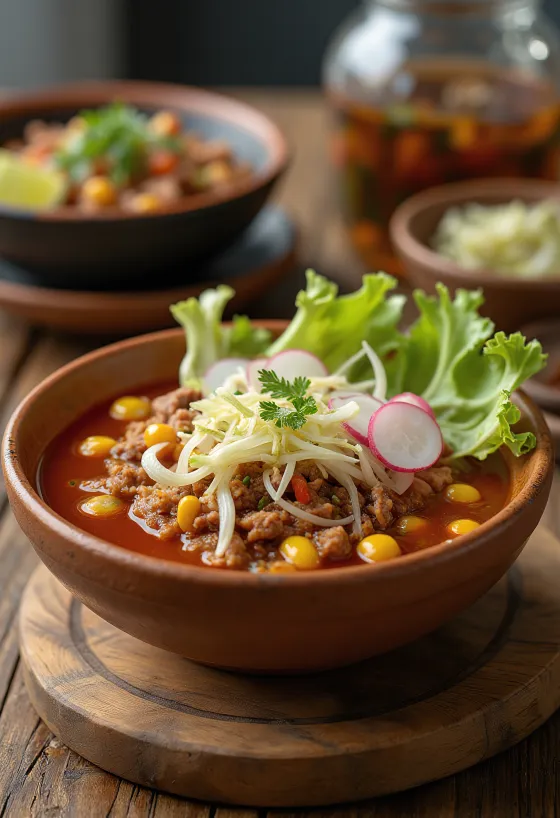 Polievka Pozole naservírovaná