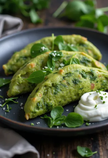 Špenátové slané palacinky podávané s čerstvou zeleninou