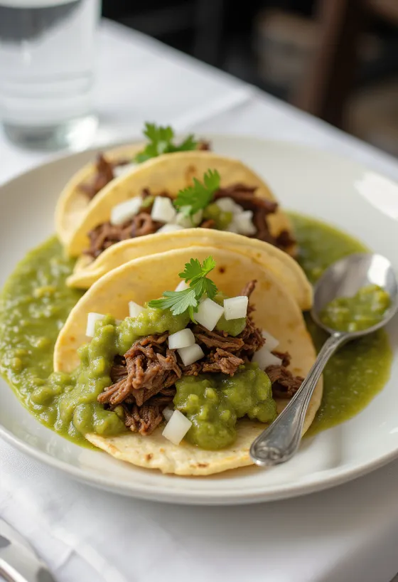 Servírované hovädzie tacos so salsou verde