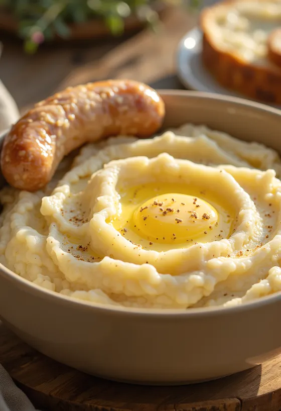 Krémové zemiakové pyré vymiešané s maslom a smotanou