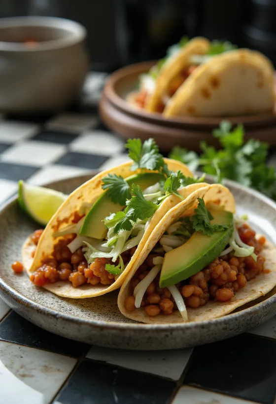 Šošovicové taco pripravené na servírovanie