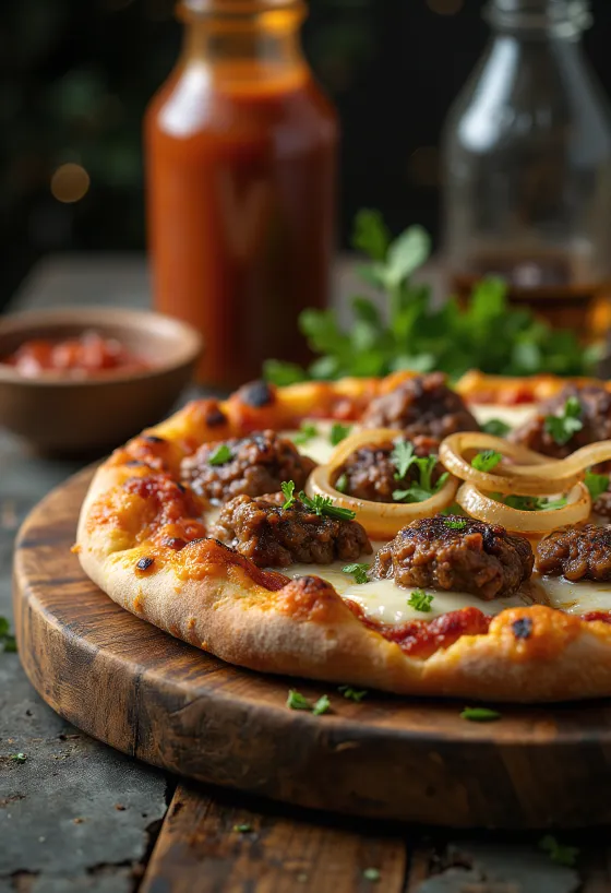 Servírovaná Pizza Kenyan Nyama Choma