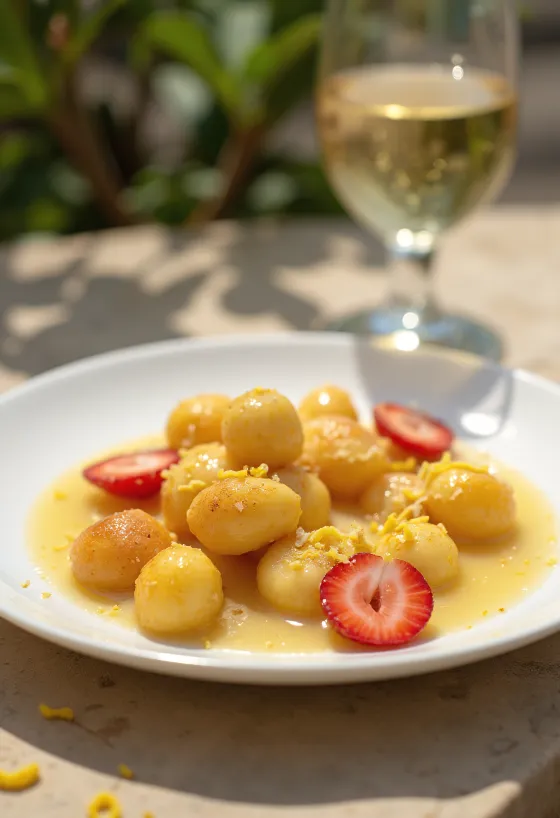 Gnocchi na šampanskom pri podávaní