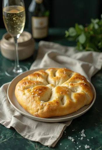 Focaccia so šampanským servírovanie