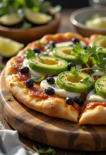 Pizza Mexicana s papričkami jalapeño, čiernou fazuľou a avokádom