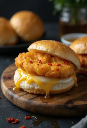 Bao žemličky s vyprážaným syrom a čili medom