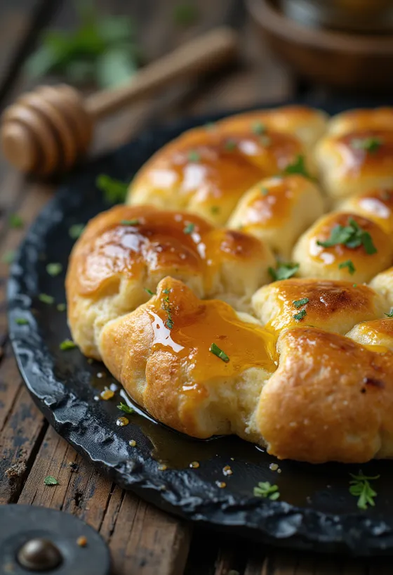 Focaccia s camembertom a medom na stole