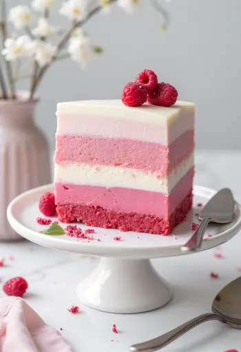 Malinová ombre torta servírovaná