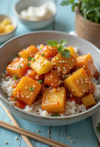 Pečené tofu v sladkokyslej omáčke s paprikou a ananásom
