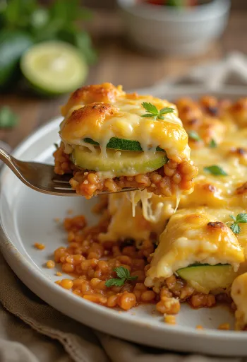 Zapekaná cuketa s červenou šošovicou servírovaná