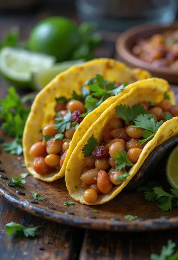 Mexické vegánske tacos s fazuľou, avokádom a limetkou