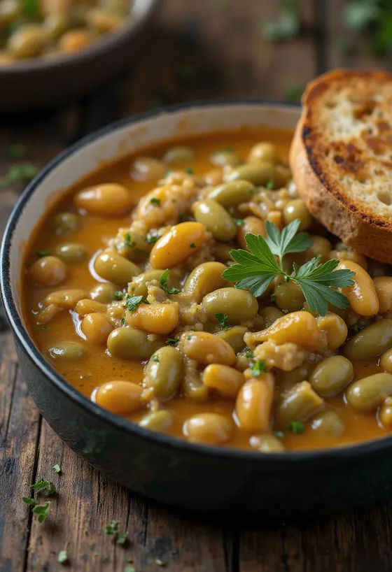 Fazuľkový prívarok v hustej smotanovej omáčke, posypaný čerstvým kôprom