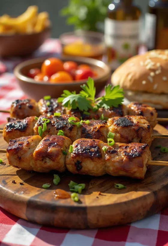 Kebab z ťavieho mäsa servírovaný s čerstvým šalátom a pita chlebom.