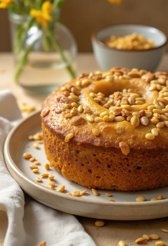Torta so slnečnicovými semienkami servírovaná