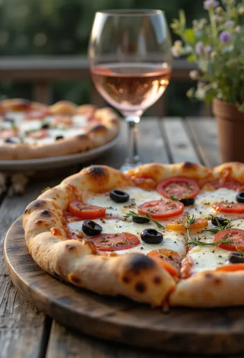 Pizza Provençale s paradajkami, čiernymi olivami a provensálskym korením