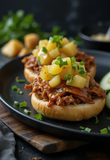 Bao bun s bravčovým mäsom a ananásom naservírované