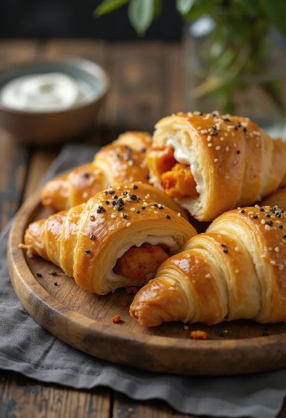 Servírovaný croissant s tandoori kuracím mäsom