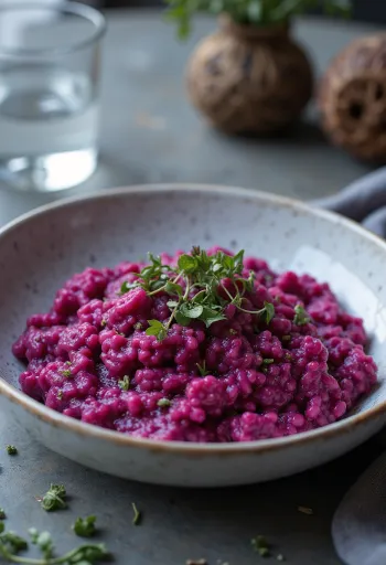 Vegánske cviklové rizoto servírovanie
