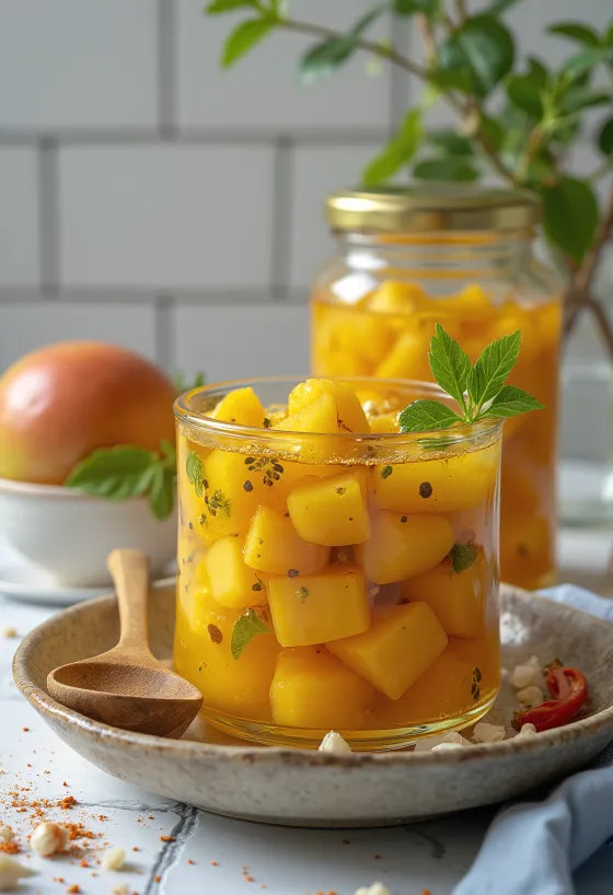 Achar indická nakladaná zelenina v pohári