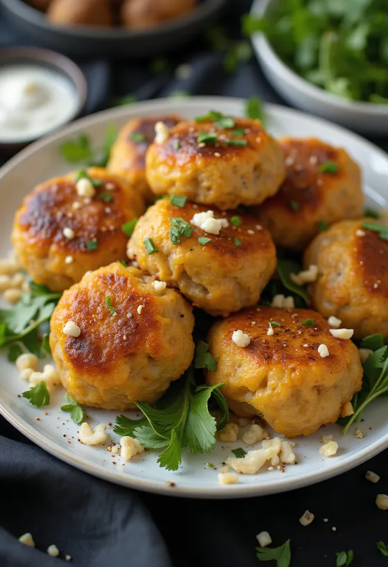 Korenená kuracia kofta, čerstvo upečená do zlatohneda