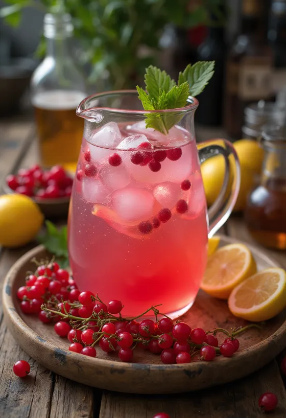 Pohár červenej ríbezľovej limonády s ľadom
