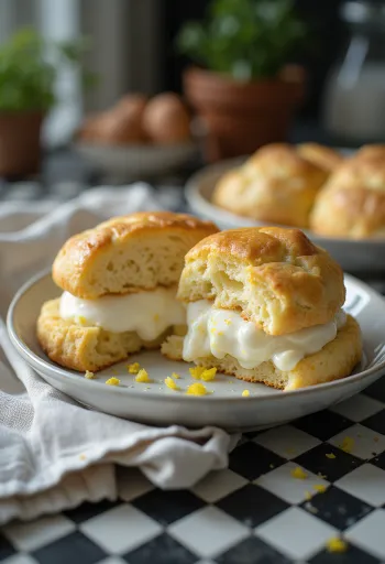 Prekrojené scone s viditeľnou tvarohovou plnkou uprostred