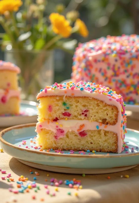 Torta s posýpkou zdobená farebnou cukrovou ryžou