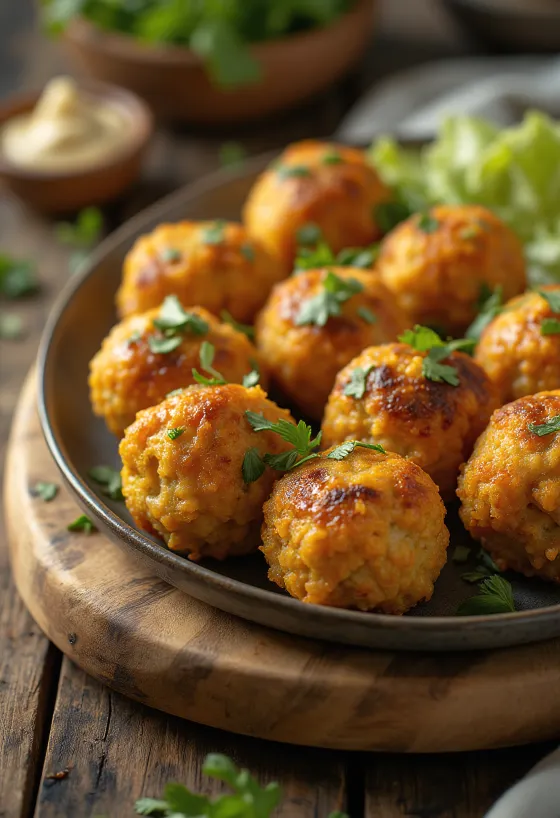 Vegánska Kofta z cíceru, zdobená čerstvou petržlenovou vňaťou