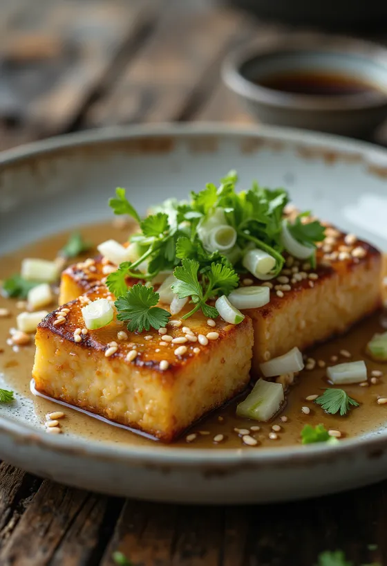 Tofu steak so sezamom zdobený čerstvým koriandrom