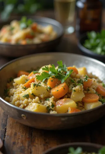 Avial s moringou, podávané so zeleninou a kokosovým mliekom