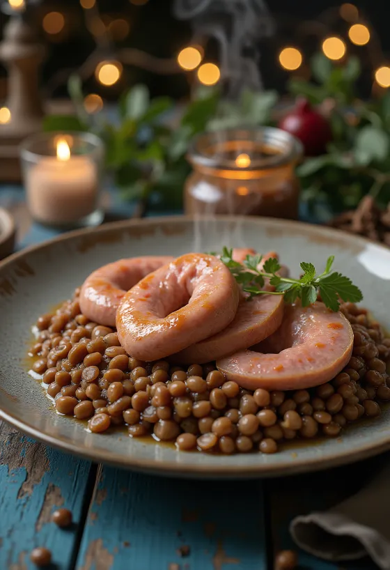Cotechino, talianska klobása podávaná so šošovicou