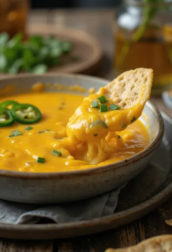 Syrová omáčka s jalapeños pripravená na servírovanie