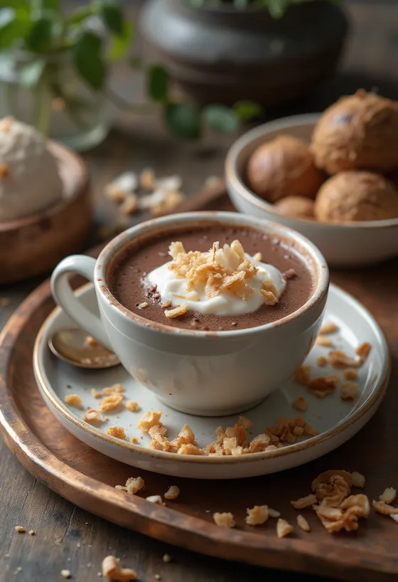 Horúci kokosový nápoj čerstvo servírovaný