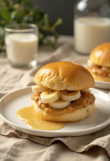 Bao žemličky s arašidovým maslom a banánom na tanieri