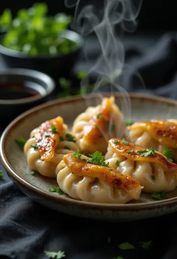 Gyoza taštičky s kuracím mäsom, chutné a korenisté, čerstvo pripravené