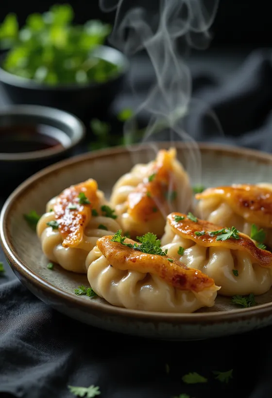 Gyoza taštičky s kuracím mäsom, chutné a korenisté, čerstvo pripravené