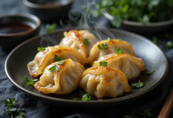 Gyoza taštičky s kuracím mäsom, chutné a korenisté, čerstvo pripravené