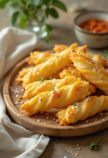 Chrumkavé syrové tyčinky čerstvo upečené, s vrstvou zlatohnedého syra