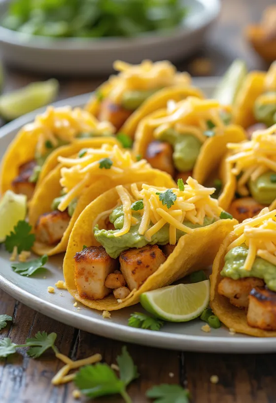 Mini tacos plnené kuracím mäsom, avokádom a syrom