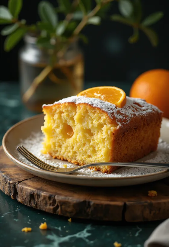 Nakrájaná pomarančovo-medová torta na tanieri